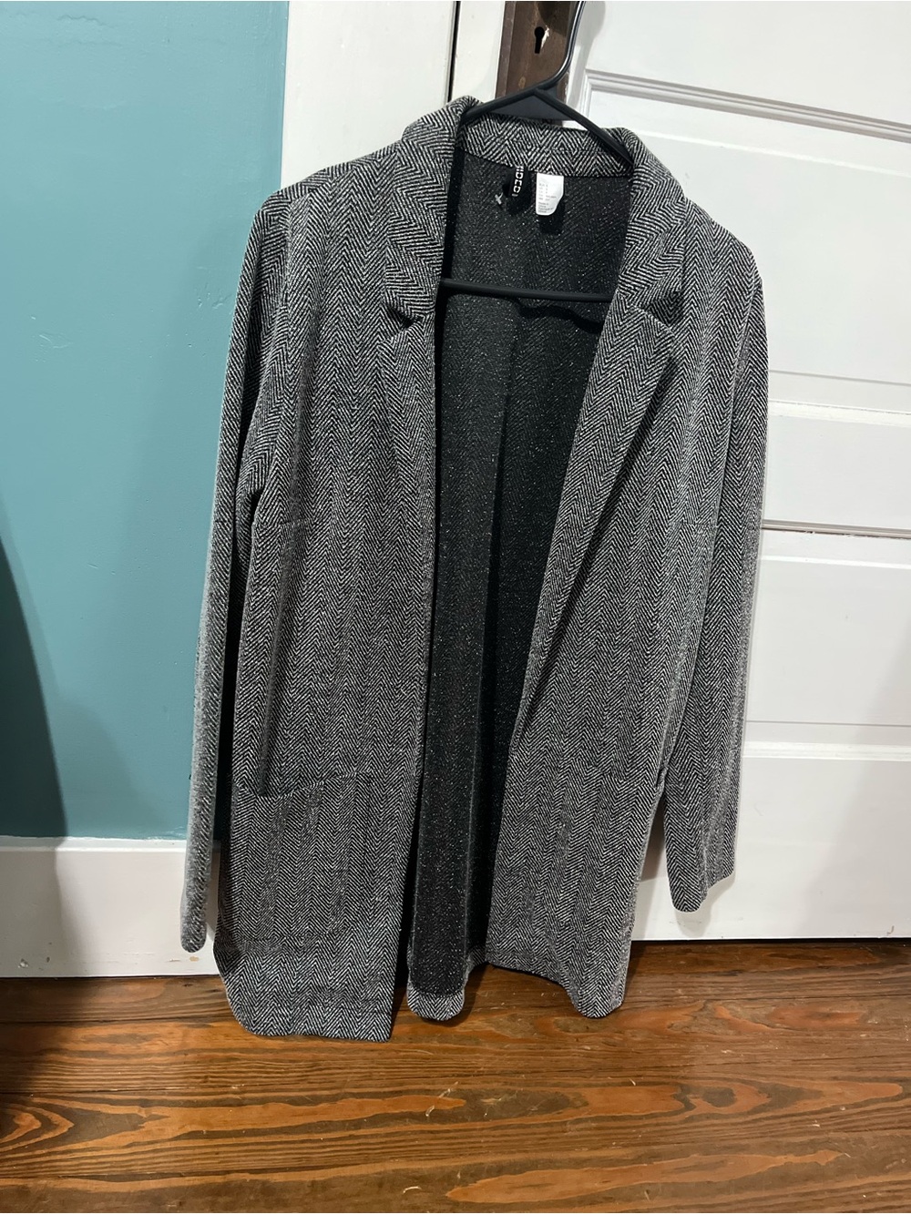 H&M Gray Herringbone Open-Front Blazer